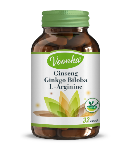 Voonka Ginseng, Ginkgo ve L-Arjinin İçeren Takviye Edici Gıda 32 kapsül