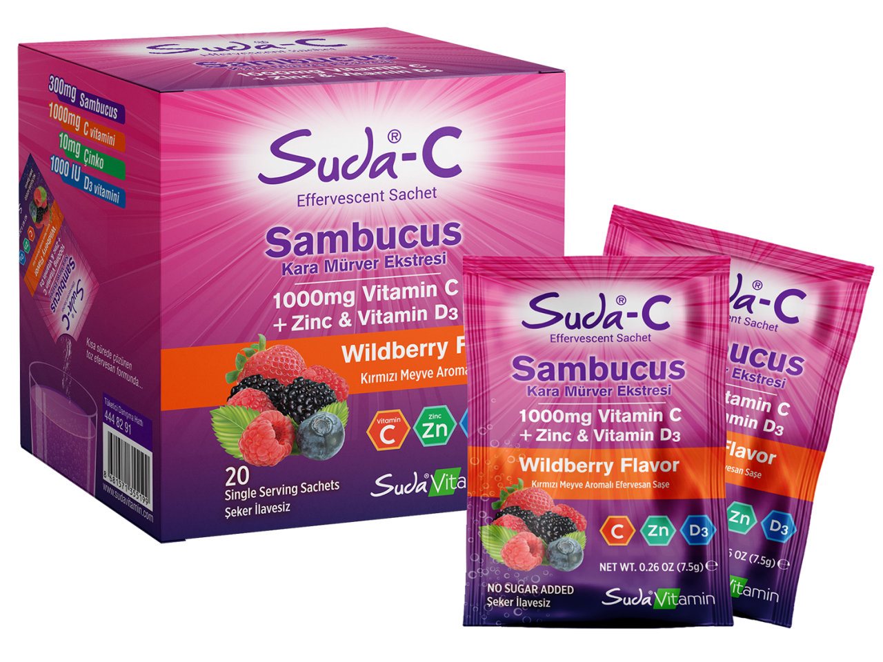 Suda Vitamin C Sambucus Zinc Çinko D3 20 Şase