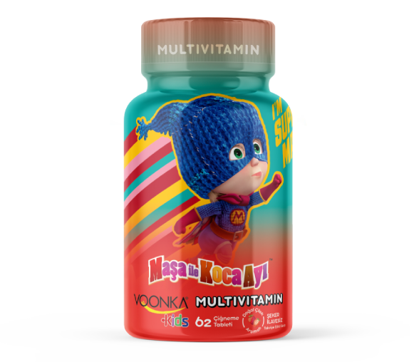 Voonka Kids Maşa Ve Koca Ayı Multivitamin Çilek Aromalı 62 Çiğneme Tableti