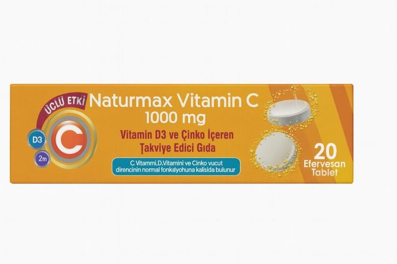 Naturmax Vitamin C 1000mg , Vitamin D3 ve Çinko içerikli 20 Efervesan Tablet
