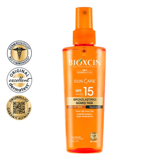 Bioxcin Sun Care Tüm Ciltler için Bronzlaştırıcı Yağ SPF 15 200 ml