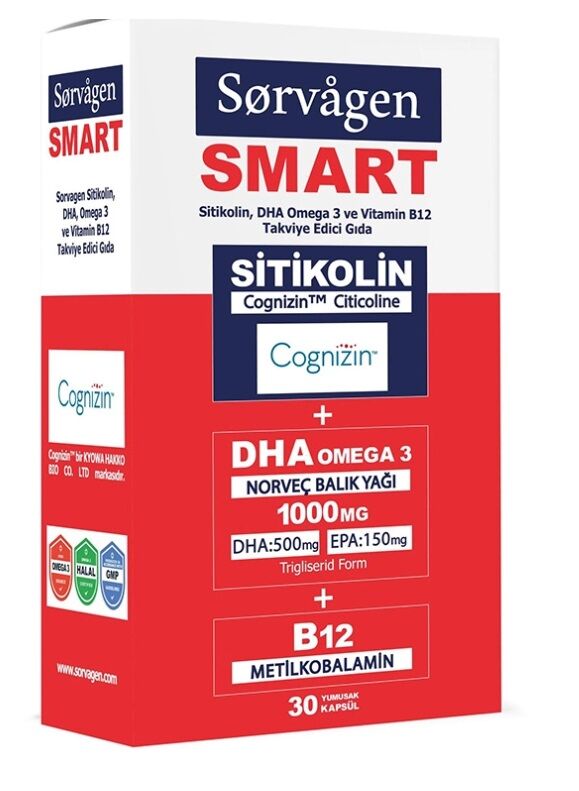 Sorvagen Smart Sitikolin DHA Omega 3 ve B12 30 Kapsül