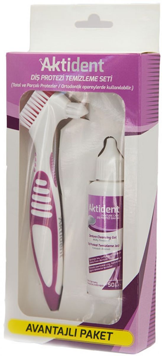 Aktident Diş Protezi Temizleme Temizleme Jeli 50ml Fırça Hediyeli
