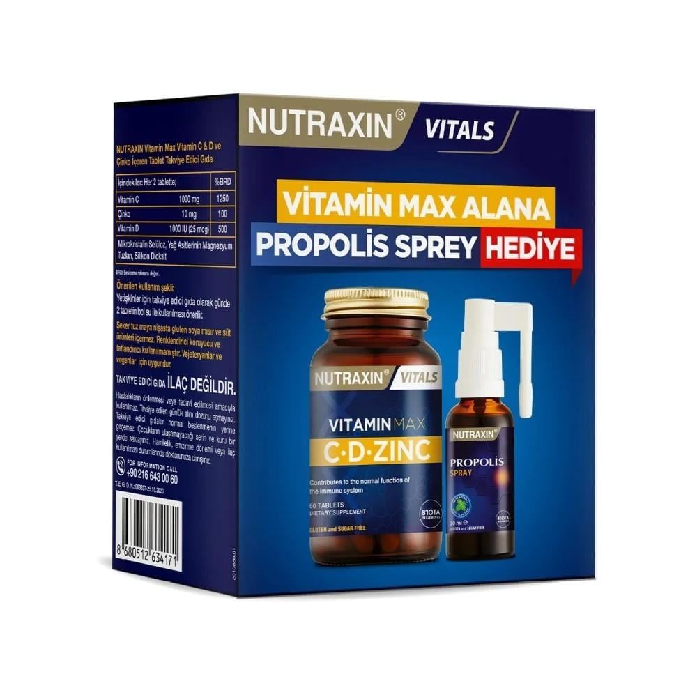 Nutraxin Vitamin Max C-D-Zinc 60 Tablet + Propolis Spray 30 ml HEDiYE
