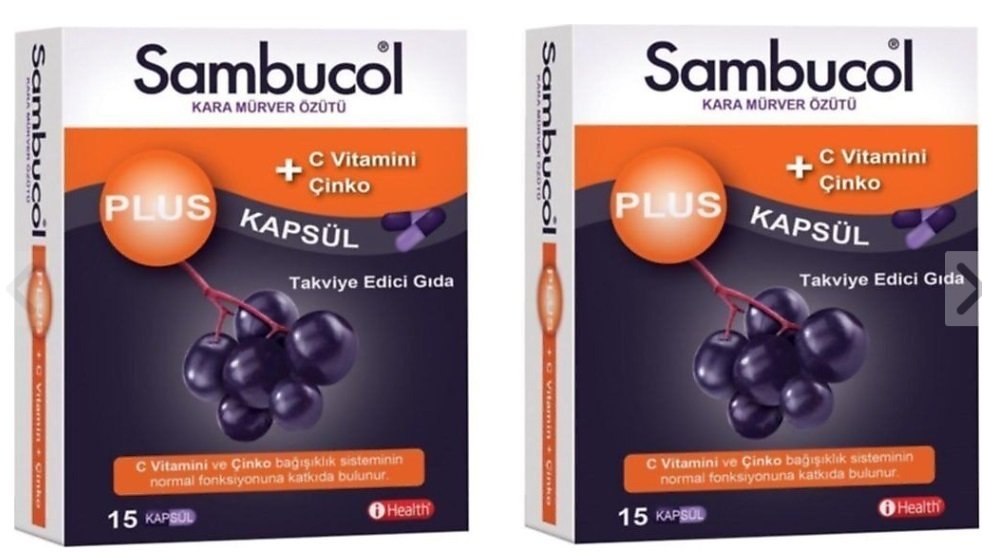 Sambucol Plus Kara Mürver Özütü + C Vitamini Çinko 15 Kapsül 2'li Paket