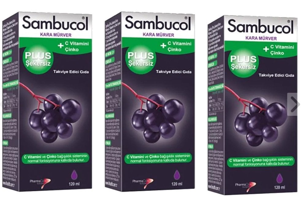 Sambucol Plus Şekersiz Likit Kara Mürver Esktresi 120 ml 3'lü Paket