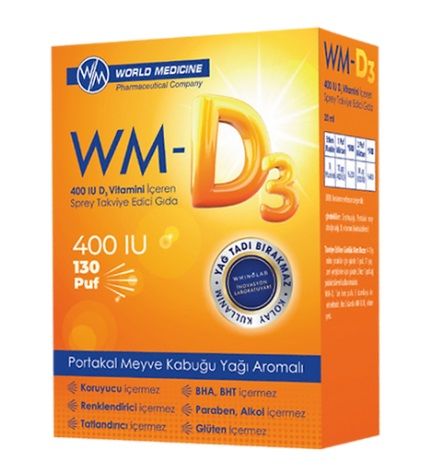 WM D3 Vitamin D3 400IU 130 (Portakal Meyve Kabuğu Aromalı) PUFF Sprey