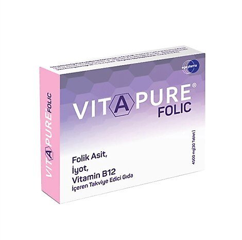 Vitapure Folic Folik Asit, İyot ve B12 İçeren 30 Tablet