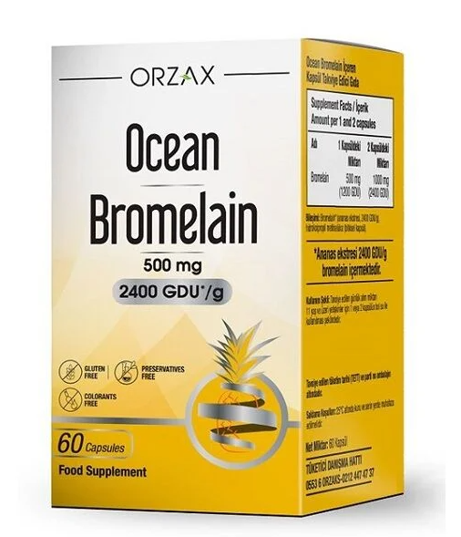 Orzax Ocean Bromelain 500 MG 2400 GDU/g 60 Kapsül
