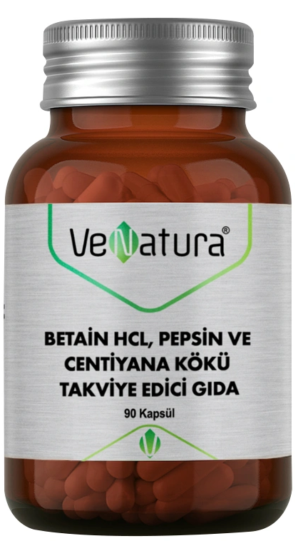 VeNatura Betain HCL, Pepsin ve Centiyana Kökü Takviye Edici Gıda 90 Kapsül