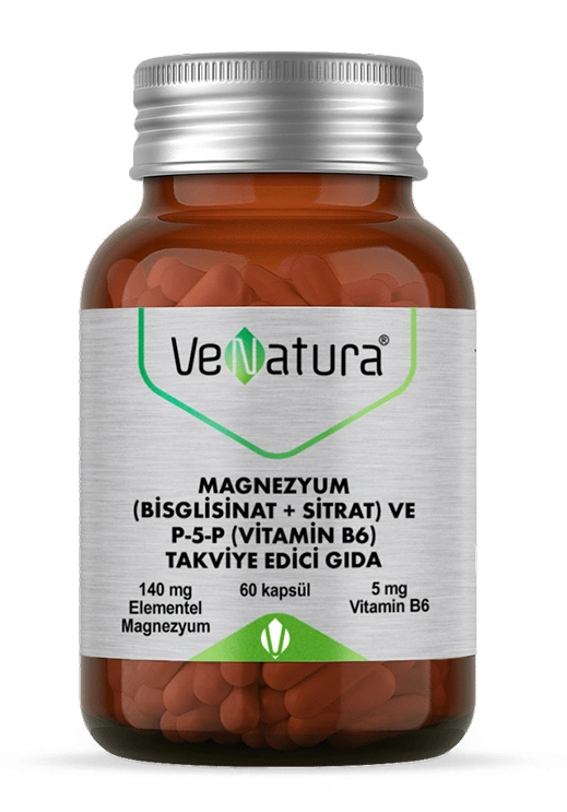 VeNatura Magnezyum (Bisglisinat+Sitrat) ve P5P (Vitamin B6) 60 Kapsül