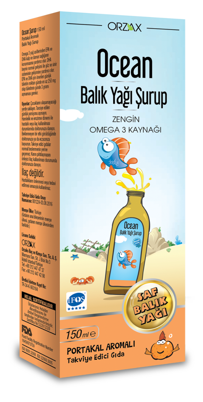 Ocean Omega 3 Portakal Aromalı 150 ml Balık Yağı Şurubu